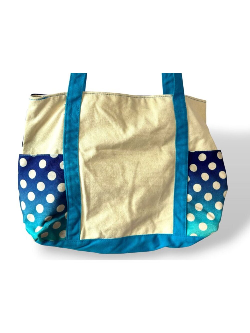 Disney Minnie Mouse Tote Bag Canvas Polka Dot & Striped Print Blue/White - Picture 7 of 11